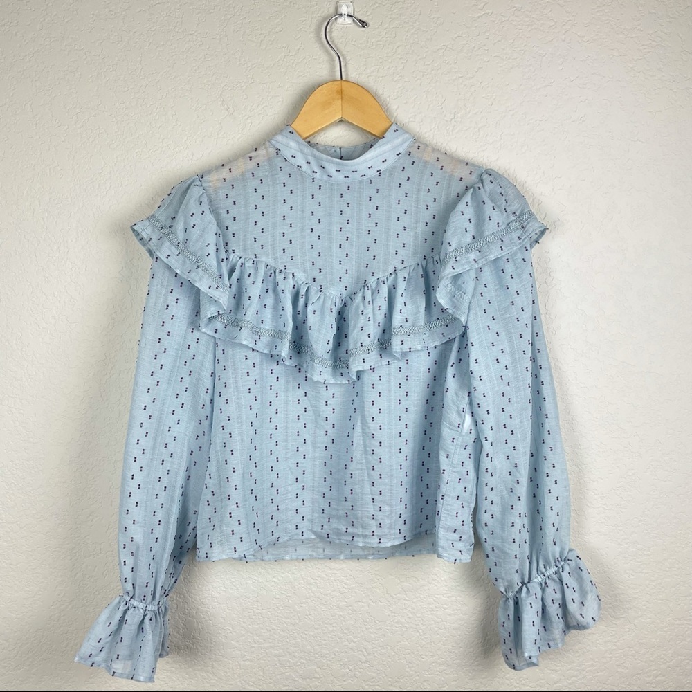 Zara Top Womens Small Swiss Dot Ruffled Blouse Romantic
